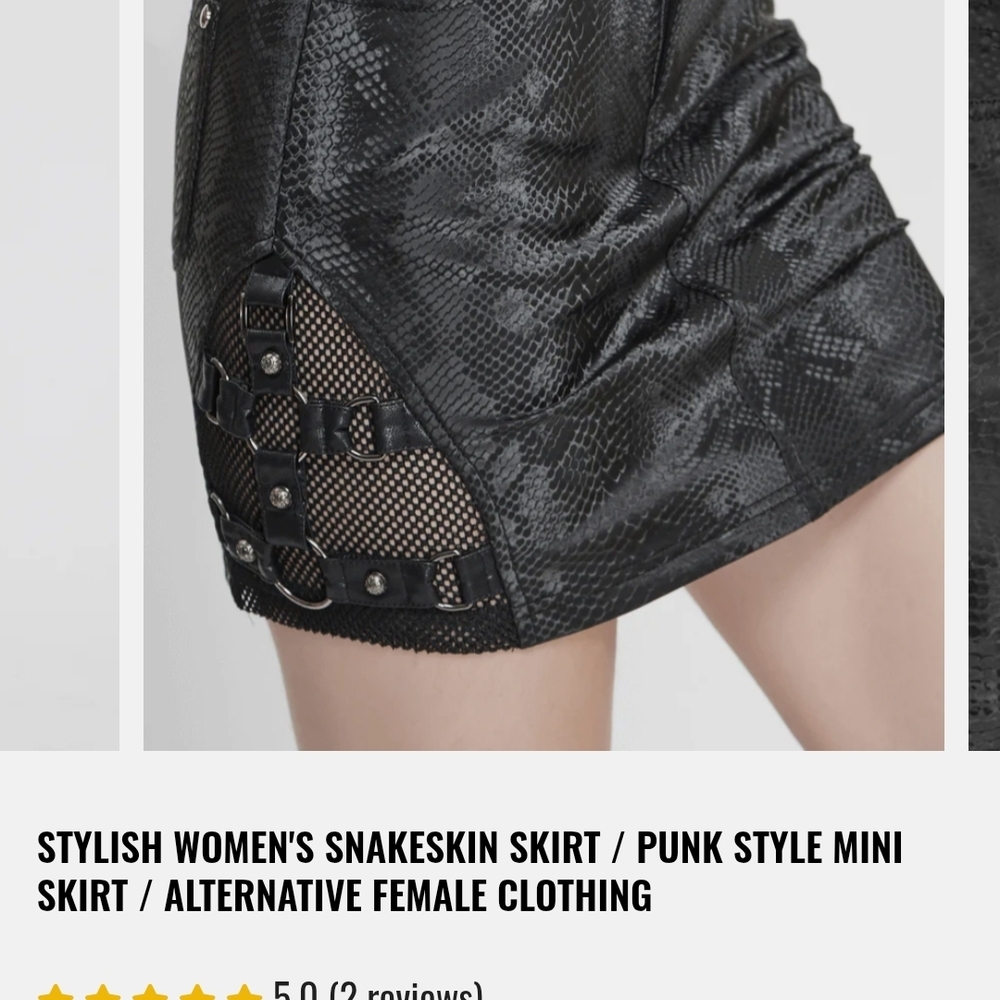 Black Snakeskin Punk Mini Skirt
